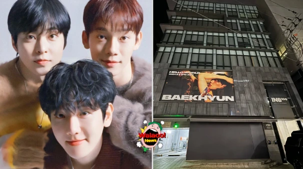 EXO成员伯贤Chen与Xiumin合照 以及首尔江南INB100大楼外观夜景应援海报