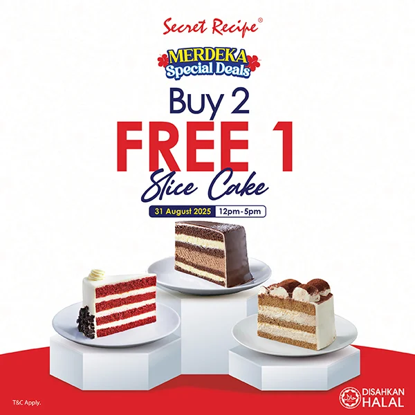 Secret Recipe Merdeka 特别优惠，8 月 31 日买二送一蛋糕，限时中午至下午