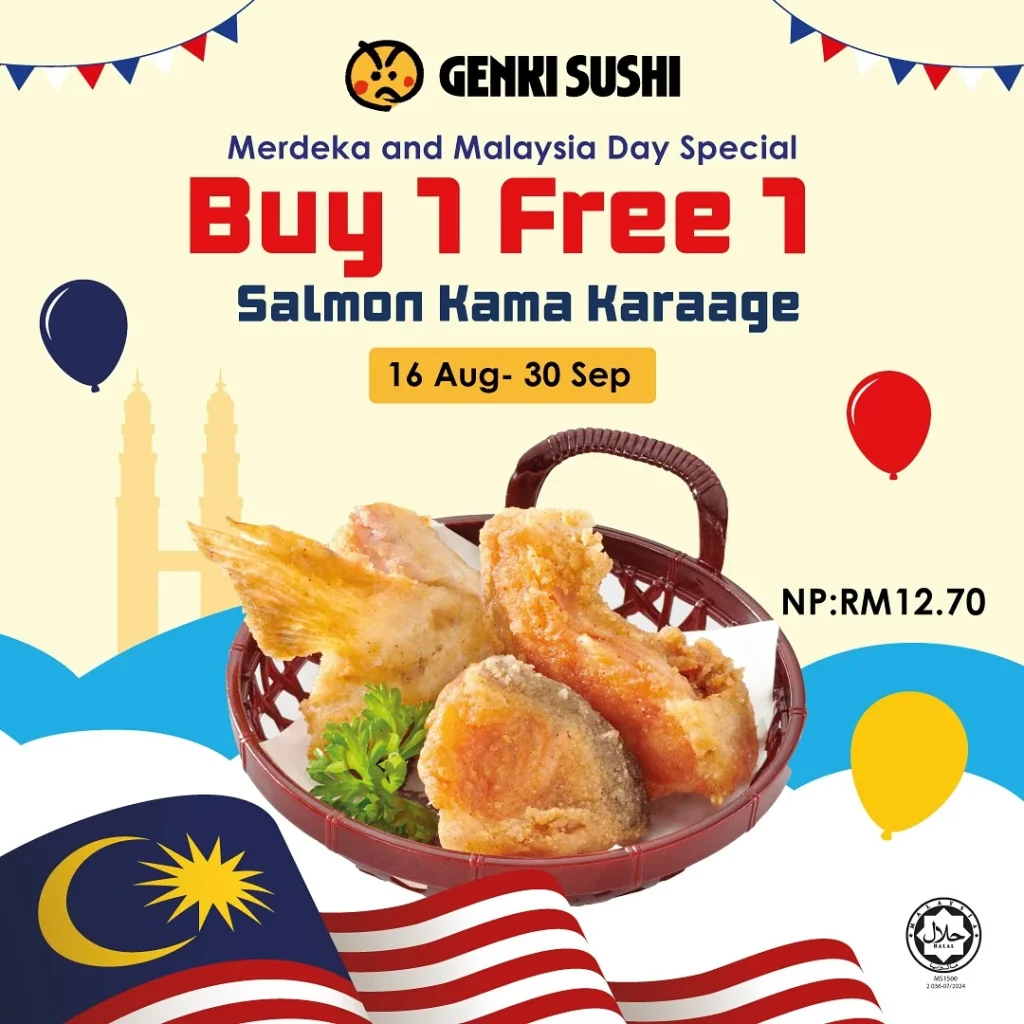 Genki Sushi Merdeka Day 优惠，8 月 16 日至 9 月 30 日三文鱼炸物买一送一
