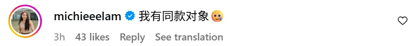 Facebook 评论截图，网红Michie留言说自己也有同款对象