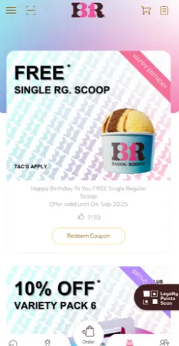 Baskin Robbins 8月生日优惠，会员可领取免费单球冰淇淋