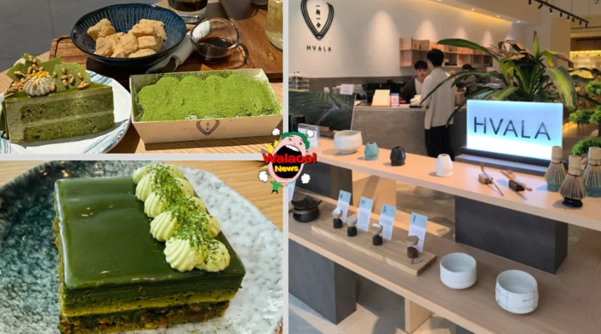 HVALA 抹茶品牌蛋糕与甜品，搭配茶具营造日式氛围