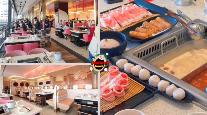 云顶火锅餐厅内景与用餐环境，食材摆盘丰富，汤底多样氛围热闹