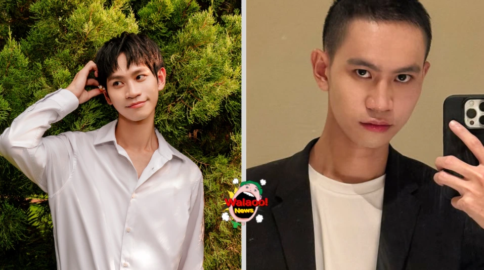 左图为Andy老师长发白衬衫造型，右图为剃光头后自拍新形象