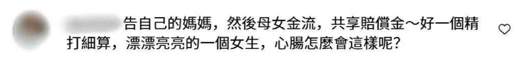 Instagram 评论区截图，家宁告妈妈被酸：母女金流算得精！