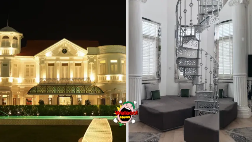 槟城 Macalister Mansion 酒店夜景外观与室内复古旋转楼梯设计
