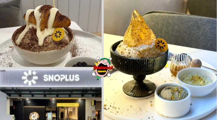 SNOPLUS Dessert Cafe 招牌 Bingsu 搭配可颂与雪花冰，桌面摆盘精致