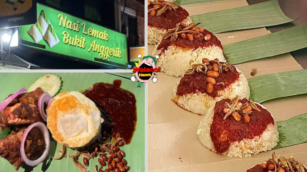 Nasi Lemak Bukit Anggerik 招牌与经典椰浆饭摆盘，花生、江鱼仔与叁巴辣酱搭配。