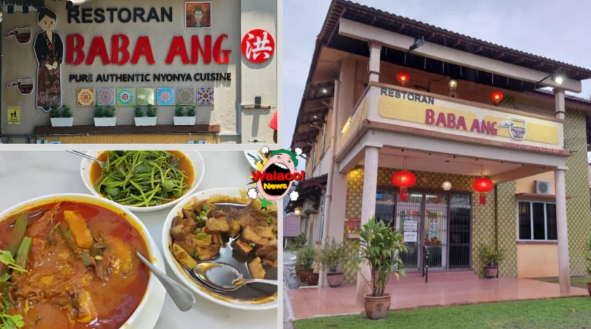 Baba Ang 娘惹餐厅外观与店招，餐桌摆有咖喱与蔬菜等正宗菜肴